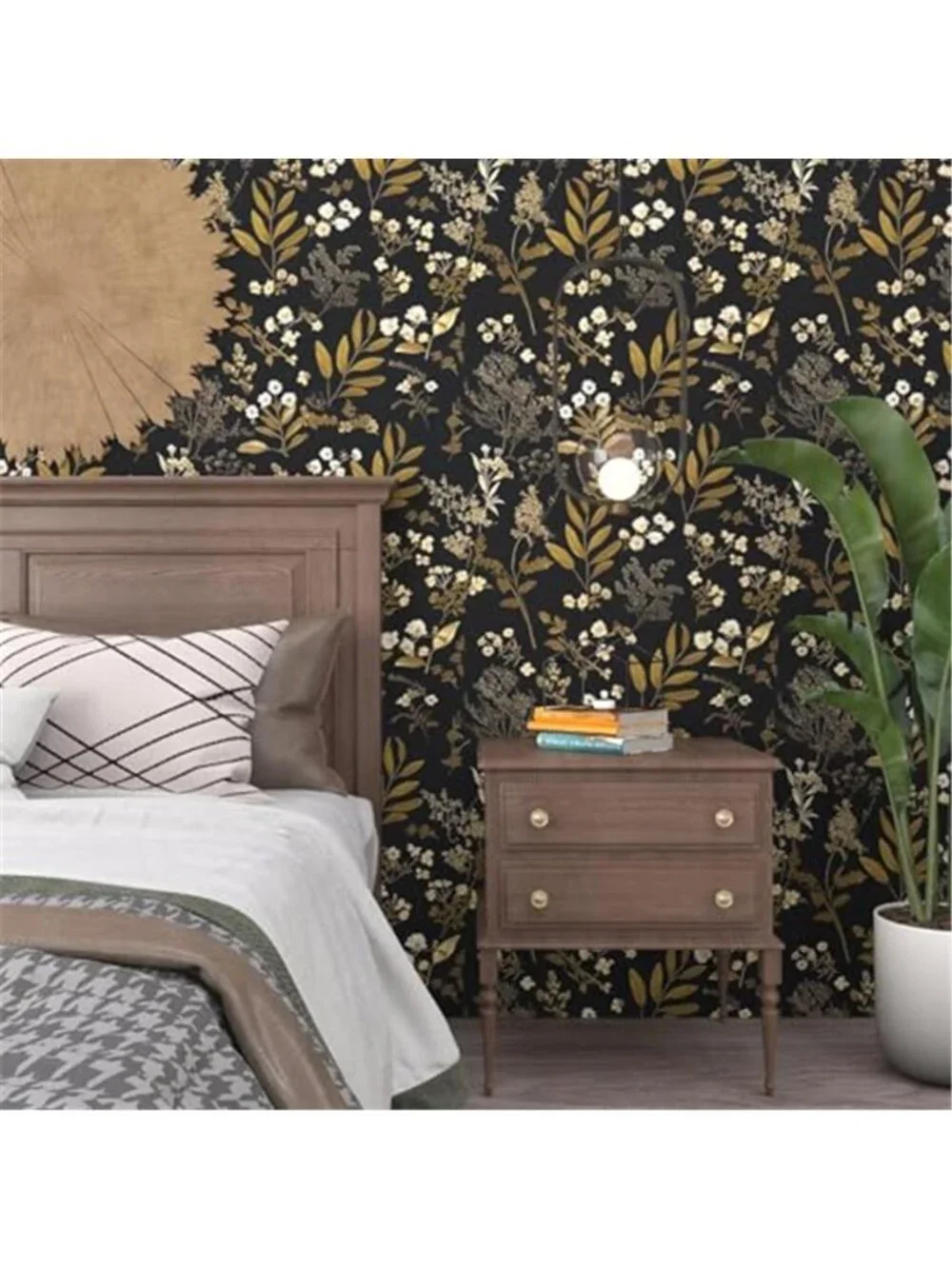 Vintage Floral Peel and Stick Wallpaper 17.5'' x 78.7'', Black Gold